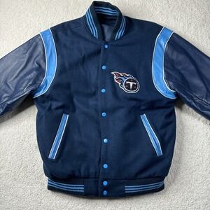 Tennessee Titans NFL Bomber Jacket Men's Medium Reversible Embroidered‎ Leather